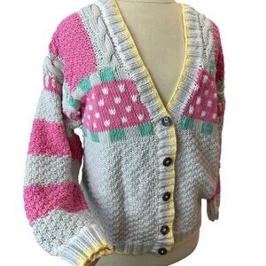 Vintage Laura Daniels Cardigan Women's Pink Button 100% Cotton Grandma Sweater